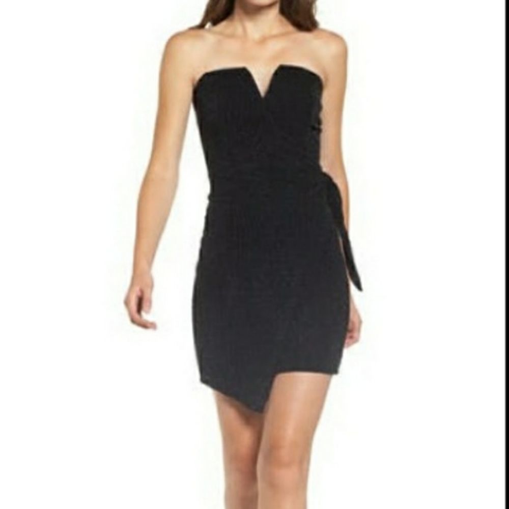 Strapless V plunge Sparkly Wrap Dress